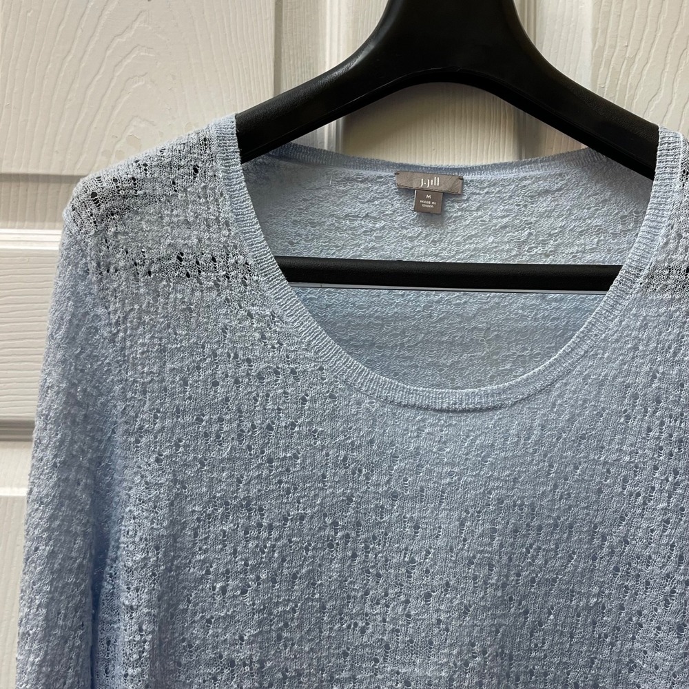 J.Jill  Women's Size M Light Blue Open Knit Cotton Pull-On Tunic Sweater Scoop‎
